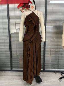 OUDINA Nuovo Elegante Abito Estivo in Chiffon con Volant, Senza Maniche, Lungo fino alla Caviglia, Vestito Casual da <span class=keywords><strong>Donna</strong></span> - Product Image 6