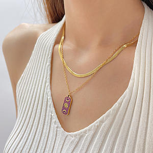 Collar de Doble Capa con Cadena de Serpiente Plana y Dije de <span class=keywords><strong>Tarot</strong></span> Sol y Luna, Chapado en Oro de 18k, Acero Inoxidable, para Mujer - Product Image 5