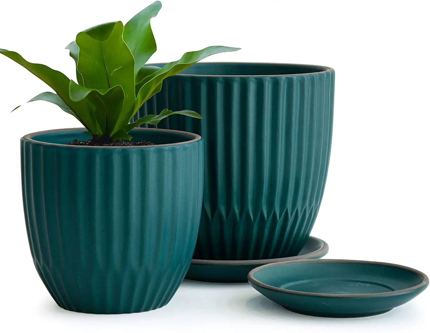 Set of 2 Resin Planter Pot resin Pot with Drainage Hole and Saucers 4 Inch & 6 Inch, Teal Blue