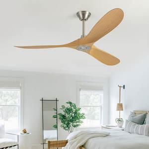 無垢材ブレード 銅線モーター レトロ ミニマリスト リビングルーム ダイニングルーム 寝室 静音 インバーター シーリングファン リモコン付き - Product Image 3