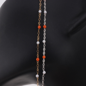 Cadena Plana de Oro Laminado de 14k de 1.5mm con Cuentas Esmaltadas Naranja/Blancas <span class=keywords><strong>para</strong></span> <span class=keywords><strong>Accesorios</strong></span> de Joyería <span class=keywords><strong>Permanente</strong></span> DIY - Product Image 6