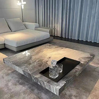 Mesa de Centro Moderna de Diseño Italiano, Cuadrada, Minimalista, de Lujo, con Textura de Mármol, para Villa, de Alta Gama