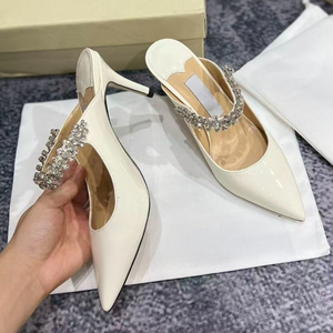 Sandali Estivi da Donna di Design con Tacco e Cinturino alla Caviglia, in Pelle Verniciata con Dettagli Diamantati, Modello Mary Jane - Product Image 6