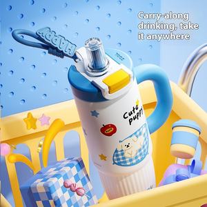 Doble pajita para beber, vaso <span class=keywords><strong>de</strong></span> acero inoxidable con mango para estudiantes, tazas <span class=keywords><strong>de</strong></span> hielo para exteriores, termo con pajitas duraderas - Product Image 4