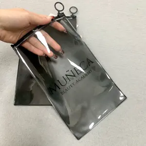 Logotipo personalizado impressão pvc preto roupa de banho, sacos de plástico transparente embalagem cosméticos zíper saco