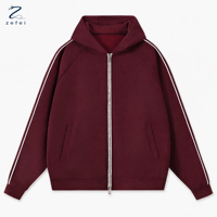 Jaket Hoodie Full Zip Custom OEM Pria Wanita dengan List Samping, Ukuran Besar, Longgar, Kasual, Sweatshirt, Mendukung Logo Custom, Grosir Partai Besar