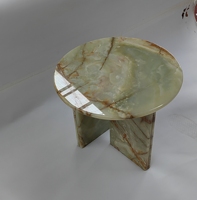 Meuble de salon moderne haut de gamme, Table d'appoint centrale en pierre d'onyx vert clair, Table basse ronde de luxe en marbre d'onyx