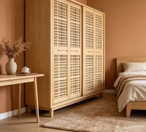 Scandinavian Minimalist Durable Wooden <b>Wardrobe</b> Hinged Solid Wood Freestanding Customizable Multi-purpose Modern Bedroom - Product Image 5