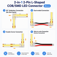 Lot de 20 connecteurs d'angle transparents en forme de L pour bande LED COB 8 mm 2 broches, sans points sombres, sans soudure, pour profilé en aluminium