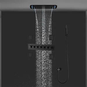 2023 Newest Luxury Sus304 Smart Shower System Matte Black Ceiling Led Shower Set With Body Jet