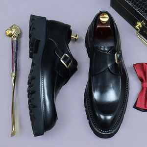 Vintage platform luxury custom leather shoes for business, <b>matte</b> finish, with snap fasteners, formal men's leather shoes - Product Image 4