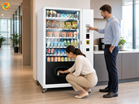 Distributeur automatique de snacks et de boissons Combi, réglable de 3 à 20°C, paiement par billets, pièces et cartes pour cantine et salle de sport