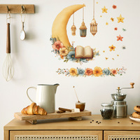 Autocollants muraux décoratifs Ramadan, lanternes islamiques, fleurs, étoiles, autocollants muraux en PVC pour cuisine, chambre à coucher
