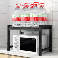 Étagère de cuisine à 2 niveaux en acier au carbone, support de bureau noir rétractable et extensible pour four à micro-ondes