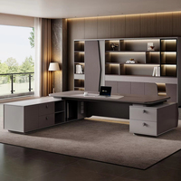 Ensemble de bureau et chaise de direction en bois en forme de L, style luxe léger, avec armoire latérale, design minimaliste moderne pour bureau commercial