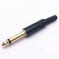 Prise jack mono noire TS 6,35 mm, 2 pôles, stéréo, prise mâle 1/4 pouce, connecteur en aluminium plaqué or, connecteur à souder en métal, prise pour guitare et microphone