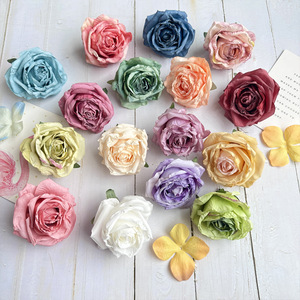 Fleurs artificielles Meiyu Craft, têtes de roses en soie à bords brûlés, décoration de mariage, art mural, décoration de festival - Product Image 2