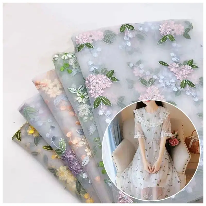 Elegant multi-color hot new design sale embroidery mesh lace tulle fabric for women dress for flower mesh cloth net fabric