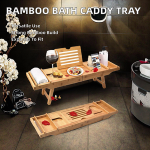 Plateau de bain en bambou naturel, ensemble de quatre pièces, avec bras extensibles et pieds réglables, pour le bain et la relaxation - Product Image 2