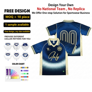Maillots de football rétro unisexes personnalisables avec col et logo, en polyester respirant, avec passepoil bleu – Fournisseur - Product Image 1
