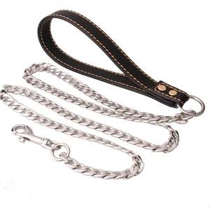 뜨거운 판매 가죽 핸들 씹는 증거 11.5mm 스테인레스 스틸 개 리드 - Product Image 1