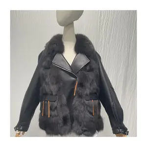 2022 Hot Sales Damen Echt lederjacken mit echtem Waschbär pelz kragen Winter Warm mantel Pelz gefütterte Jacken