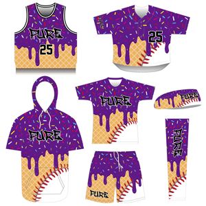 Pure hommes sublimé personnalisé crème glacée à manches courtes enfants maillot de Baseball Logo personnalisé numéro équipe Baseball uniforme court - Product Image 4