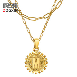 Zogxin Stainless Steel Double Layer Necklace Letter M Pendant 18K Gold Plated Fashion Jewelry Daily Wear Gift - Product Image 1