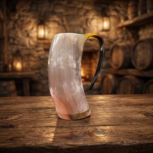 B.S INTERNATIONAL OEM Support Mug à bière en verre style Viking, artisanat en véritable corne de vache, écologique, réutilisable, pour anniversaire - Product Image 1