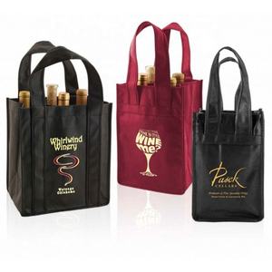 Bolsa de botella de vino no tejida de 90GSM personalizada con bolsillo frontal Capacidad de 4 botellas Superficie de serigrafía - Product Image 2