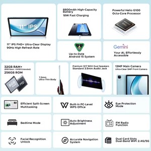 Tablet PC DOOGEE Tab E3 con AI <span class=keywords><strong>Gemini</strong></span>, Android 15, Display FHD+ da 11\", Batteria da 8800mAh, 32GB (<span class=keywords><strong>8</strong></span>+24) 256GB, Helio G100, Doppi Altoparlanti - Product Image 4