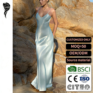 Abiti lunghi estivi in <span class=keywords><strong>raso</strong></span> OEM senza schienale, abiti da sera sexy azzurri eleganti e lunghi per feste e balli - Product Image 1
