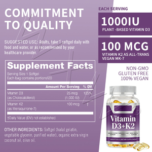 Cápsulas de Gel Suave de Vitamina <span class=keywords><strong>D3</strong></span> + K2 de Alta Calidad, Suplementos para Estimular la Inmunidad y la Energía para Hombres, Mujeres y Adultos - Product Image 2