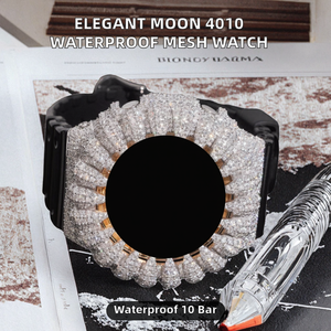 Montre à quartz élégante pour femme, Moon 4010, étanche, en acier inoxydable, bracelet en cuir, cadran à aiguilles de 40 mm, maille - Product Image 2