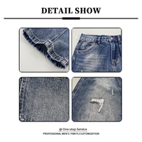 Jean multi-coupures pour homme, denim indigo foncé déchiré, coupe droite, coupe ample, poches pointues, délavé sur les cuisses, pour le quotidien