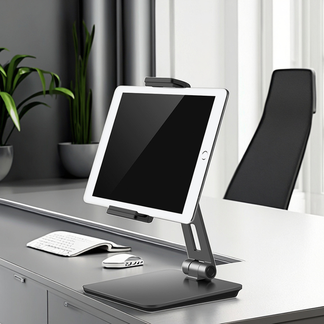 UPERGO Customized Silver/Dark Grey Metal Tablet Stand 180 Swivel 360 Screen Rotation Foldable Design for Tablet PC Mobile