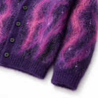 Cardigan oversize en mohair imprimé, style grunge, doux et duveteux, col en V, bouton unique, tricoté, style urbain, pull lourd d'hiver pour homme