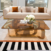 Table basse de salon haut de gamme personnalisée en usine, table à thé centrale en verre pour villa et appartement de luxe