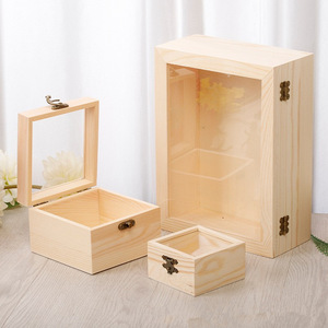 Wooden Storage <b>Box</b> With Glass Lid Rectangular <b>Pine</b> Jewelry <b>Box</b> For Wedding Favors General Packaging - Product Image 1