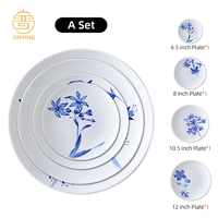 Assiettes Rondes Bleues Simples et Créatives en Porcelaine Fine, Service de Table Émaillé, Compatible Lave-Vaisselle pour la Maison ou les Mariages