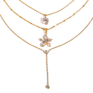 Ensemble de colliers élégants en acier inoxydable et Zircon, pendentif fleur pour femmes, bijoux de fête, luxe léger, acier titane haut de gamme - Product Image 5