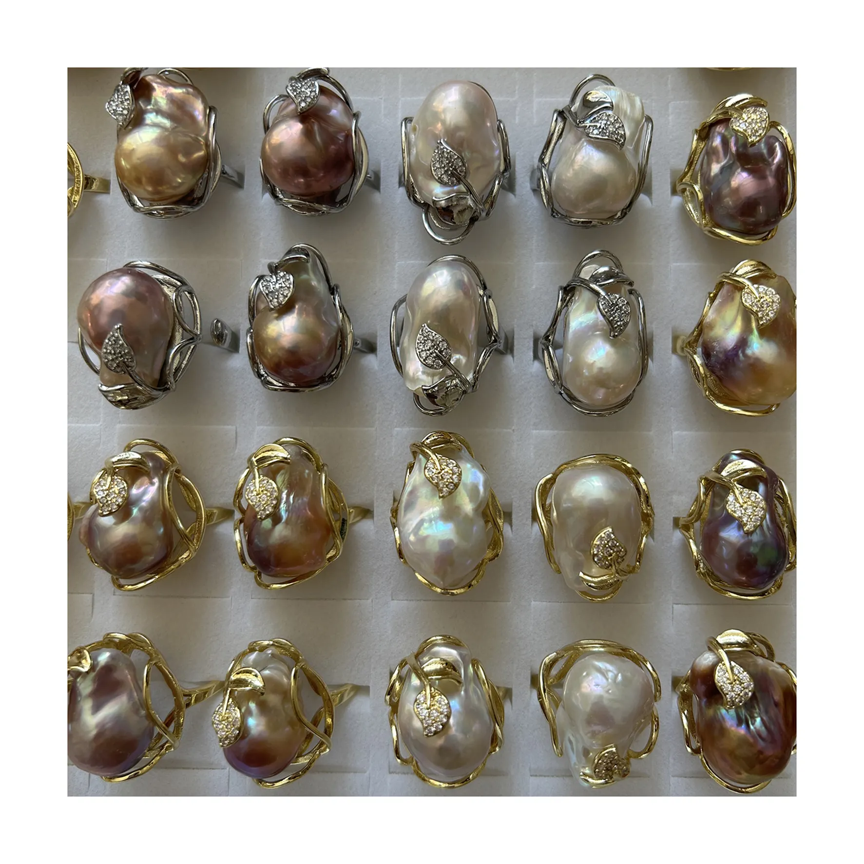 Anillo ajustable de perlas de agua dulce barroca natural, moda superior, de 18k chapado en oro, anillos de compromiso, regalo de boda de latón para mujer
