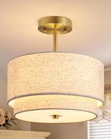 Plafonnier semi-encastré EDISHINE 12,6 pouces Huachuang à 3 lumières, abat-jour en tissu double tambour, style Art Déco, pour chambre, couloir, salle à manger
