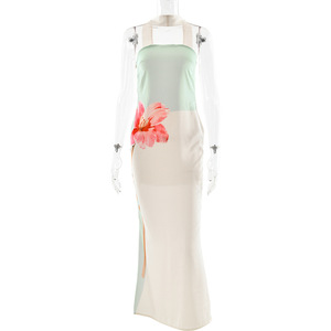 Vestido Largo de Satén sin Tirantes con Estampado Floral, Elegante y Ajustado, para Eventos Nocturnos - Product Image 5