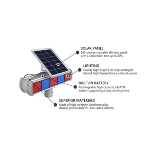 ไฟเตือนจราจรแบบกระพริบ LED พลังงานแสงอาทิตย์ สีแดงน้ำเงิน สำหรับงานก่อสร้าง - Product Image 4