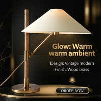 Lampe de table vintage en bois et laiton, lampe de chevet à LED chaude pour chambre à coucher, salon