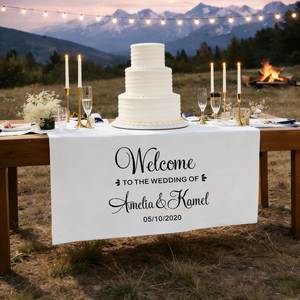 Chemin de table personnalisé en tissu lin pour table des mariés, bannière, cadeau de réception de mariage - Product Image 1