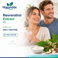 Extrait de Resvératrol en Poudre HBEUNDAS 98% Qualité Alimentaire Ingrédient d'Extrait Végétal en Gros pour Marque Privée OEM