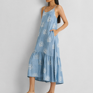 Manufacturer designs flowy loose-fitting <b>Hawaiian</b> print sundress custom soft denim Maxi <b>Dress</b> - Product Image 2