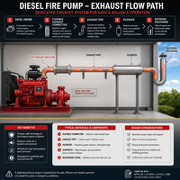 Ensemble de pompe à incendie diesel avec silencieux d'échappement, système de ventilation et système de refroidissement du moteur